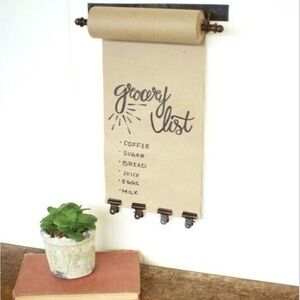 Vintage-Inspired 11" Hanging Note Roll with 4 Brass Finish Clips & Extra Paper
